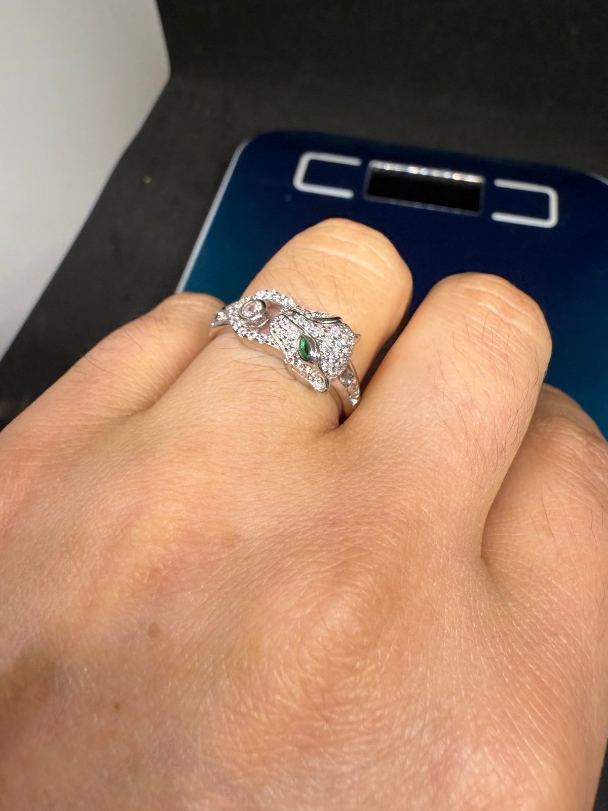 925 sterling silver CZ panther Ring size 8.