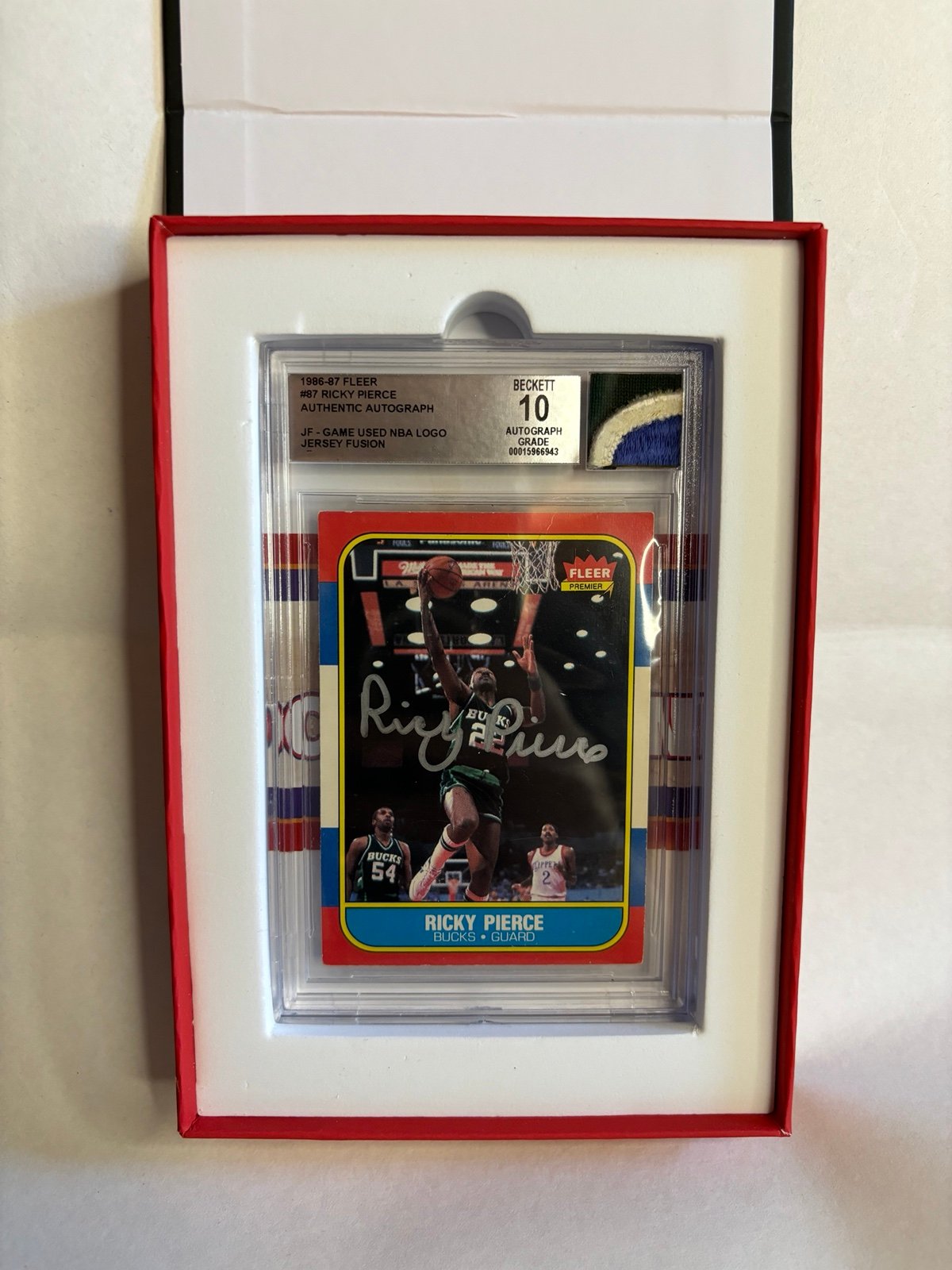 Jersey Fusion 1986-1987 Ricky Pierce on card auto and game worn Jersey patch