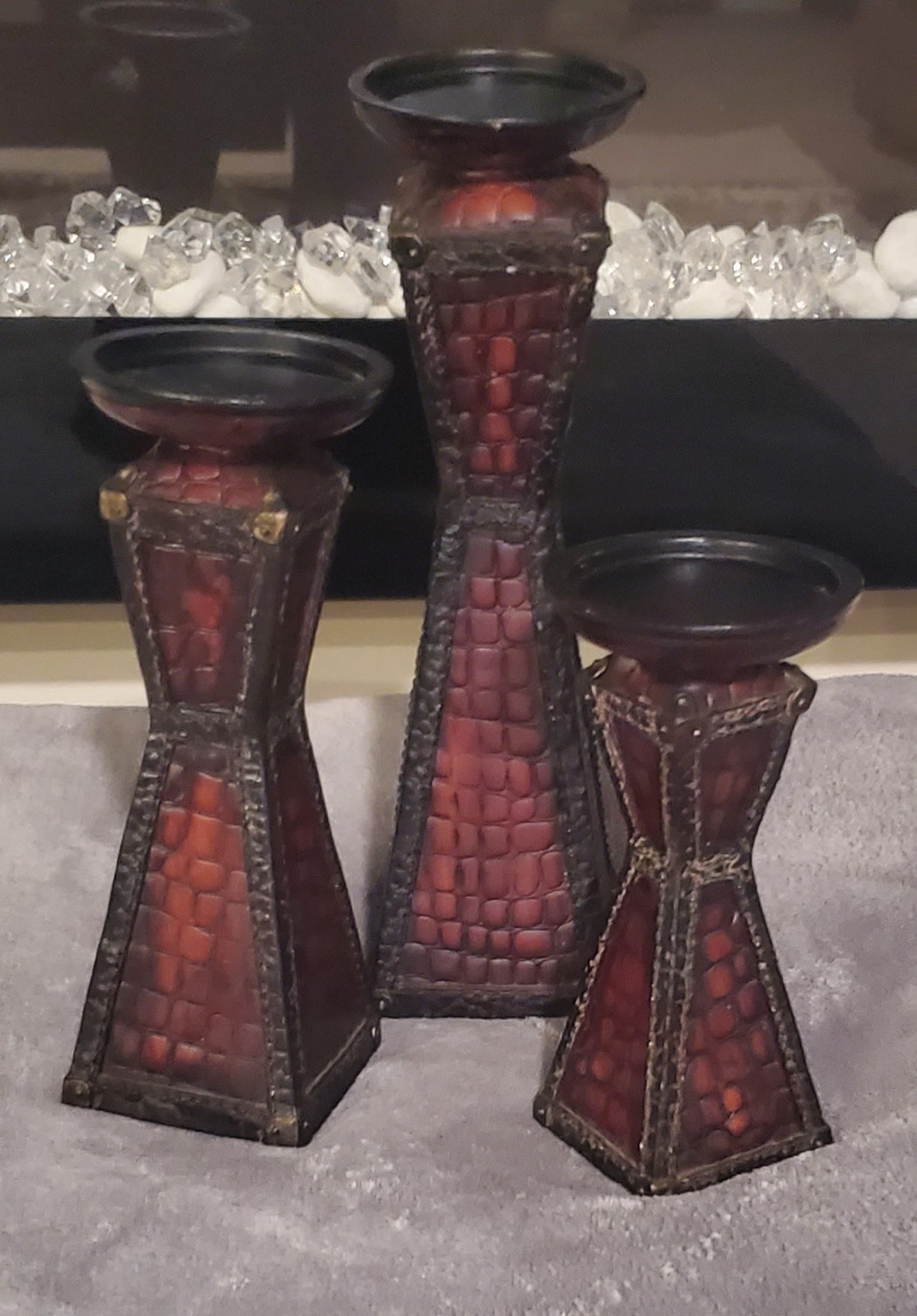 3 Pc Weighted Vintage Candle Holder Set