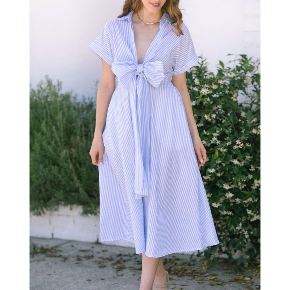 Morning Lavender Renee Bow Shirt Dress