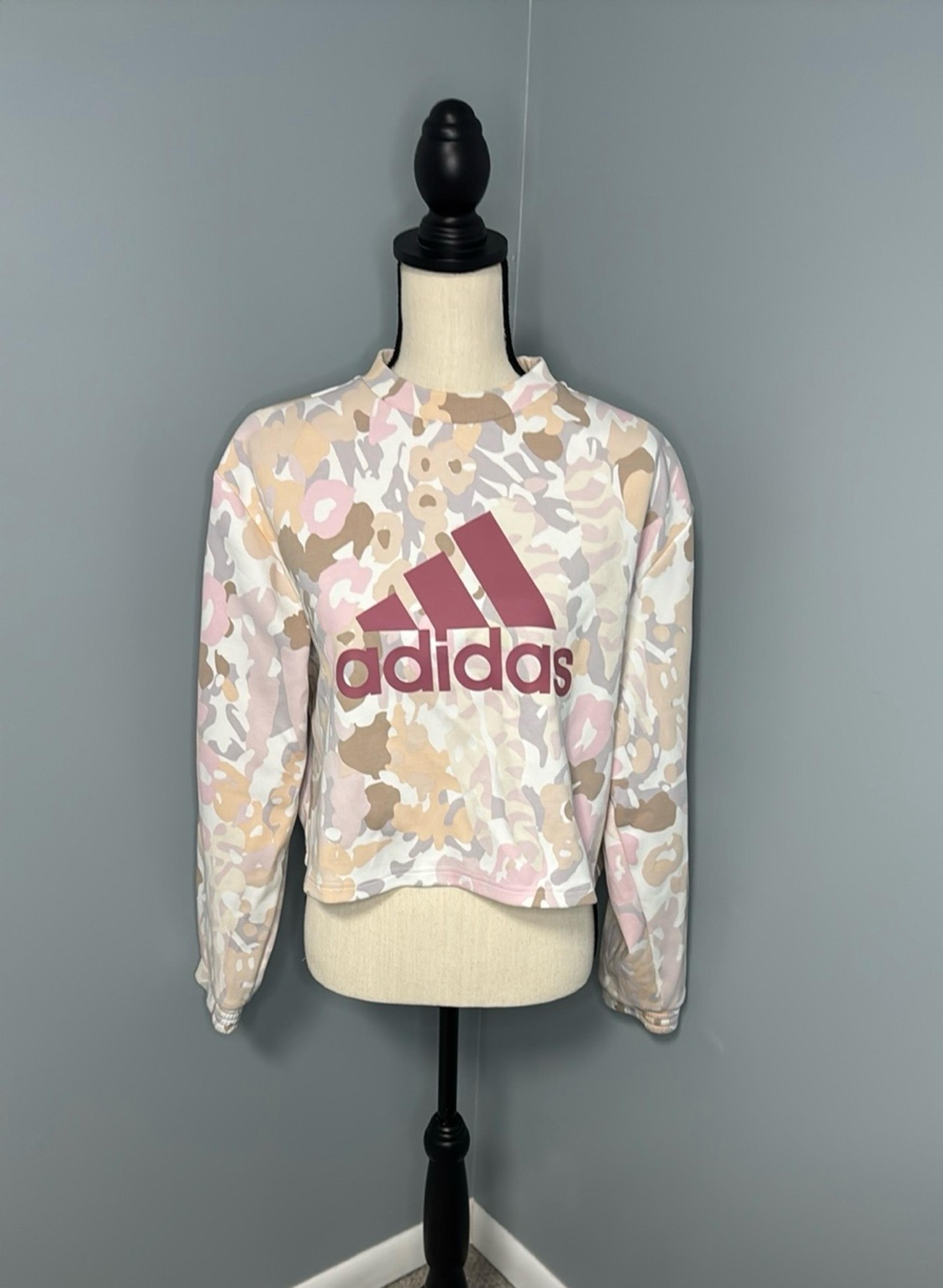 Adidas Women’s Pink/Beige Camouflage Cropped Sweatshirt Sz L