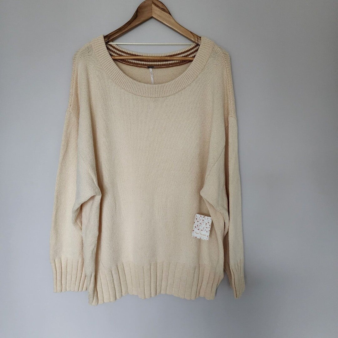 Free People Sz Large Street Fair Oversized Tunic Sweater Ivory Combo