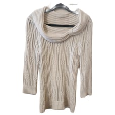 White House Black market cream/gold cowlneck cable knit tunic sweater women's M