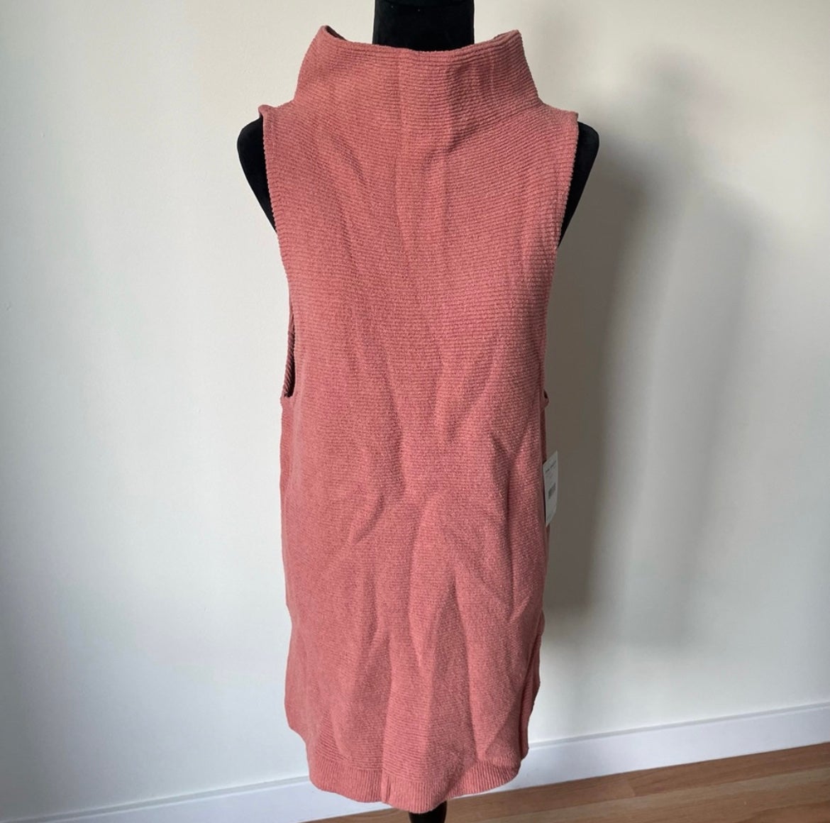 Free People Peach Pink Textured Ribbed Knit Cotton Blend Isla Ottoman Tunic NWT