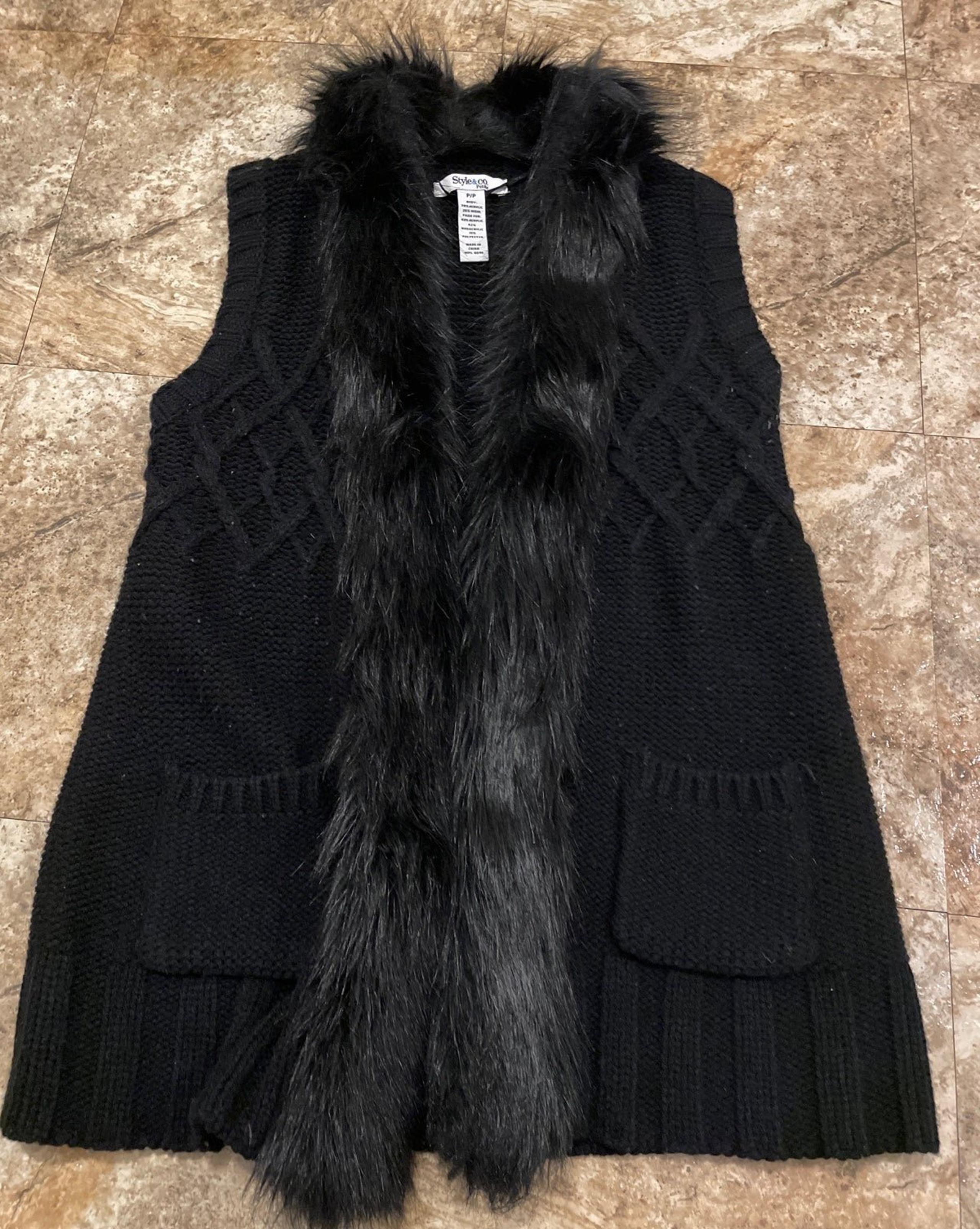 Style & Co. Women’s Faux Fur Black Vest-Size P/P