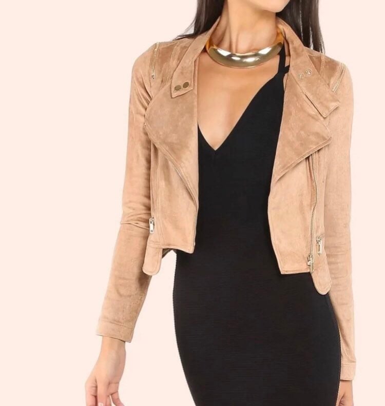 Faux Suede Moto Biker Jacket Size XS
