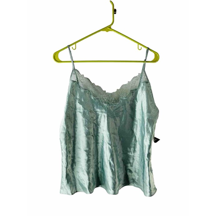NOS VTG Y2K Womens Large Satin Frilly Lace Cami Tank Top Blue