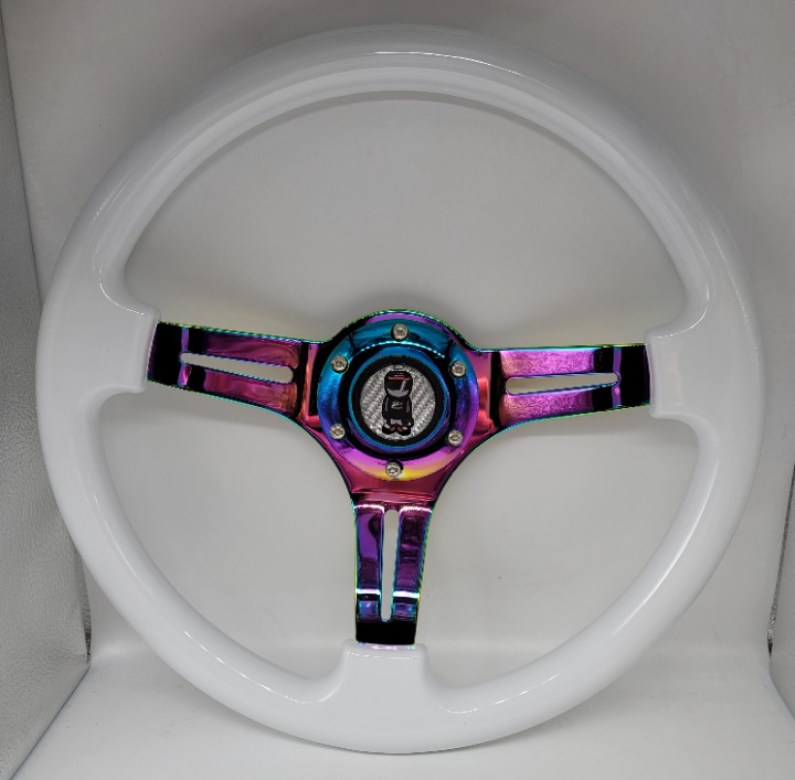 NEW 350mm 14 Universal Mugen ABS Racing Steering Wheel White With Neo Spoke