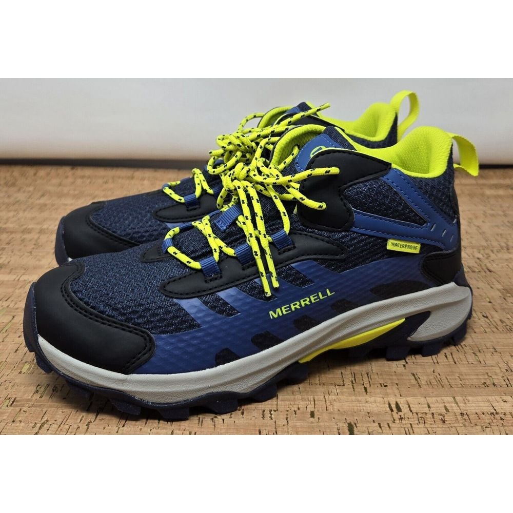 Merrell Boots Kids 6M Moab Speed 2 Mid Waterproof Blue Hiking Trail Ankle