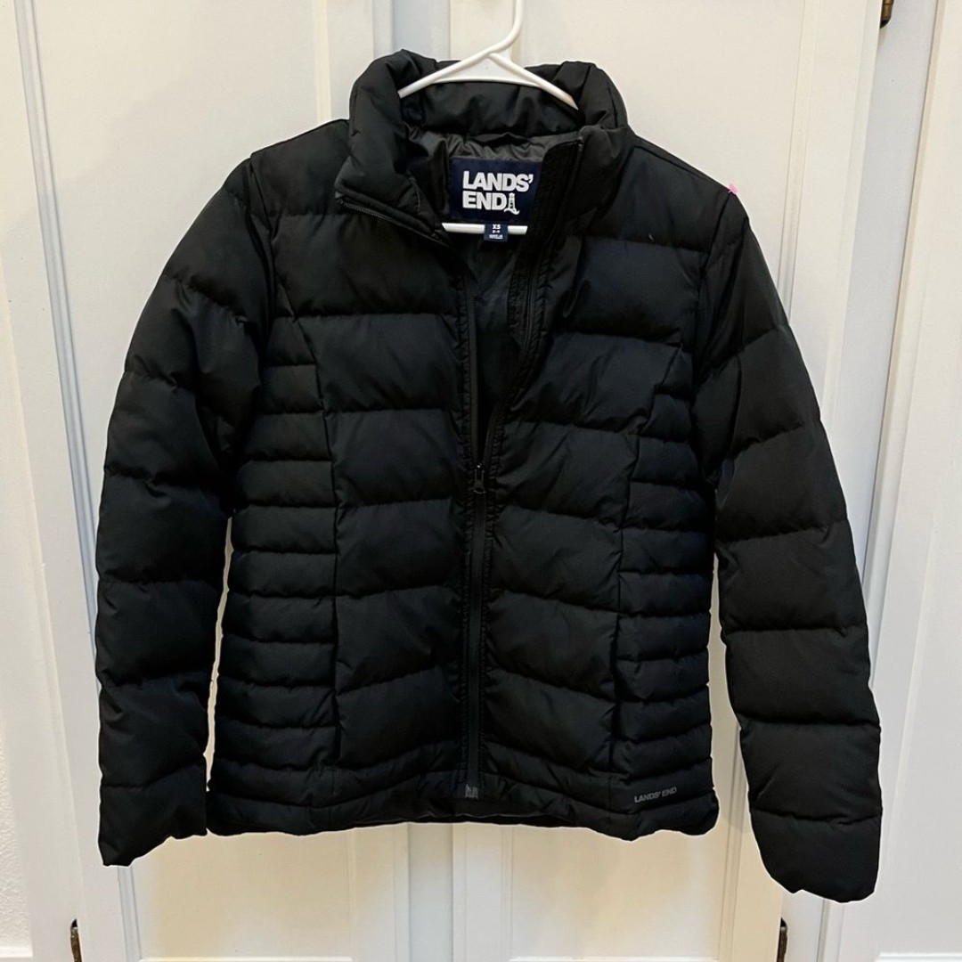 Land's End Women's Black Down Filled Quilted Puffer Coat Size XS