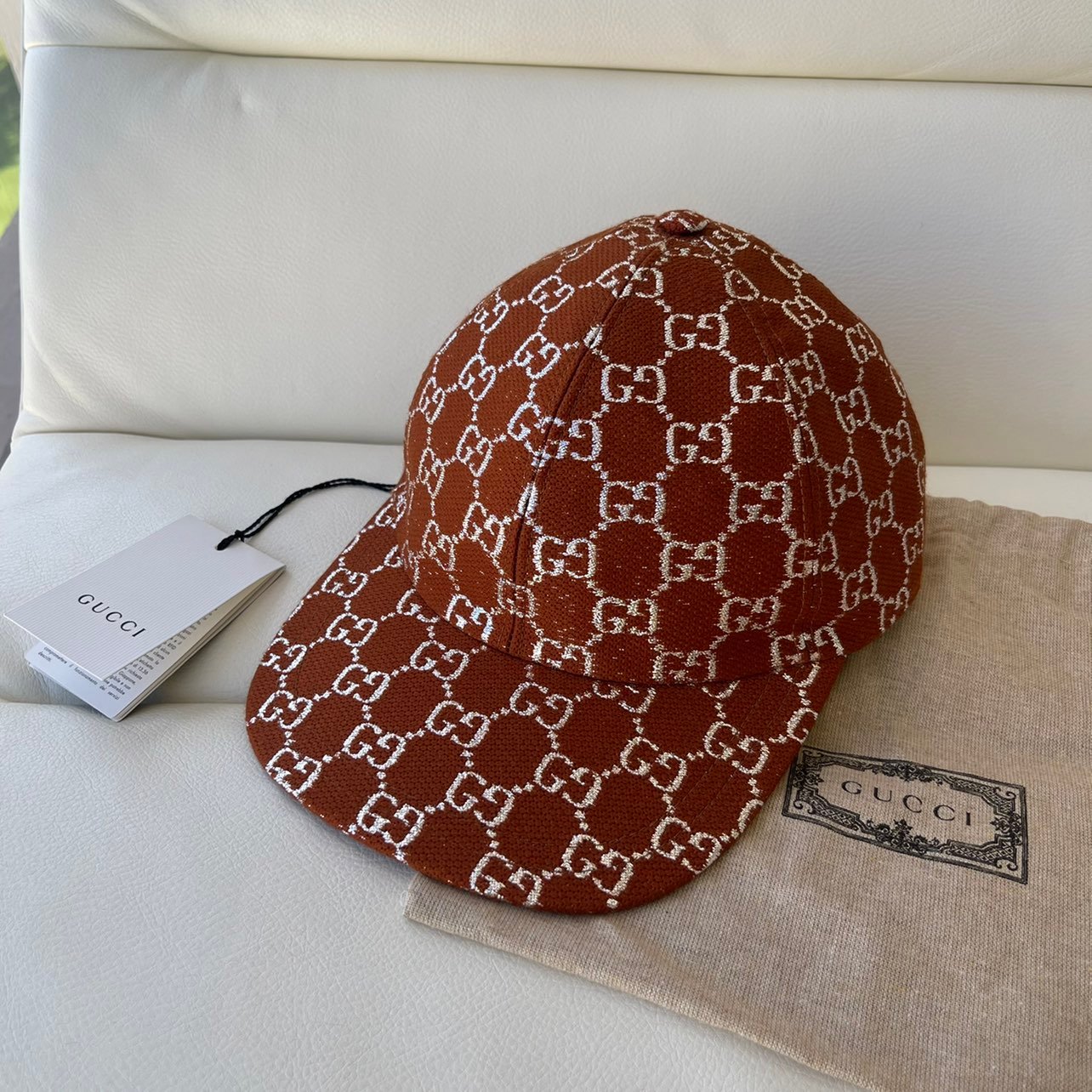 New GUCCI GG BASEBALL HAT IN BROWN SILVER Size S (56cm) Authentic