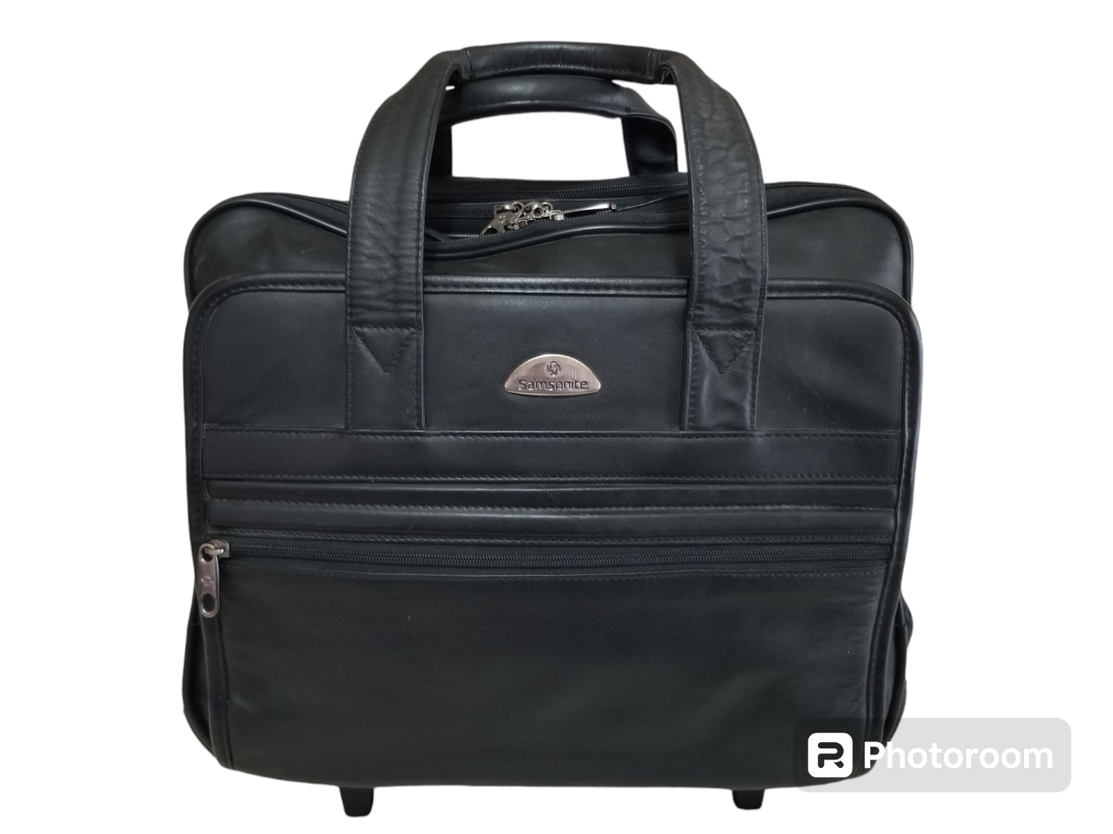 Samsonite Black Leather Rolling Business Briefcase Carry On Luggage Nice