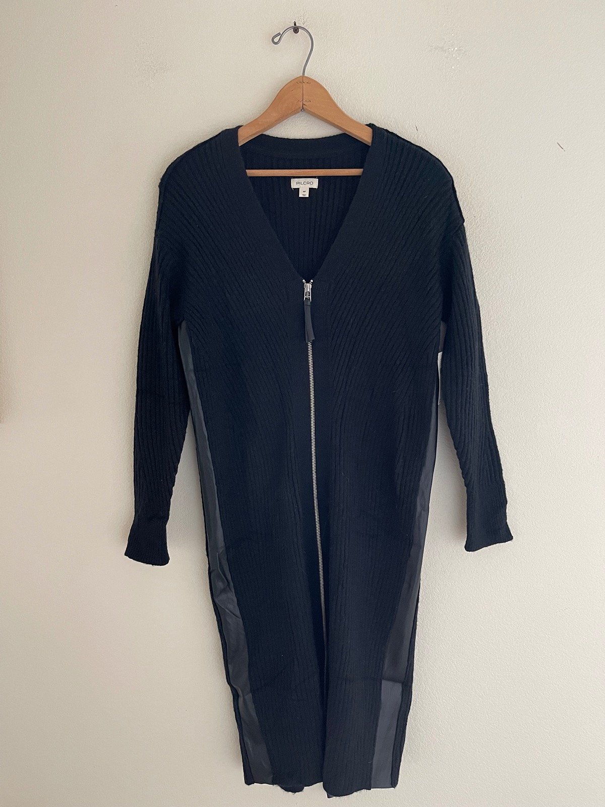 Pilcro (Anthropologie) Faux Leather-Trimmed Duster/Cardigan is NWT! MED. Petite