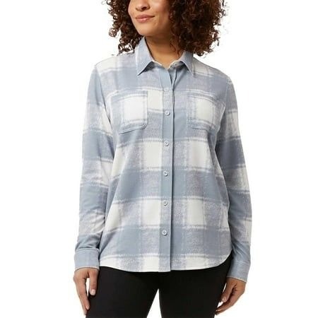 32 Degrees Heat Grey White Plaid Button Down Utility Shirt Long Sleeve Small NEW