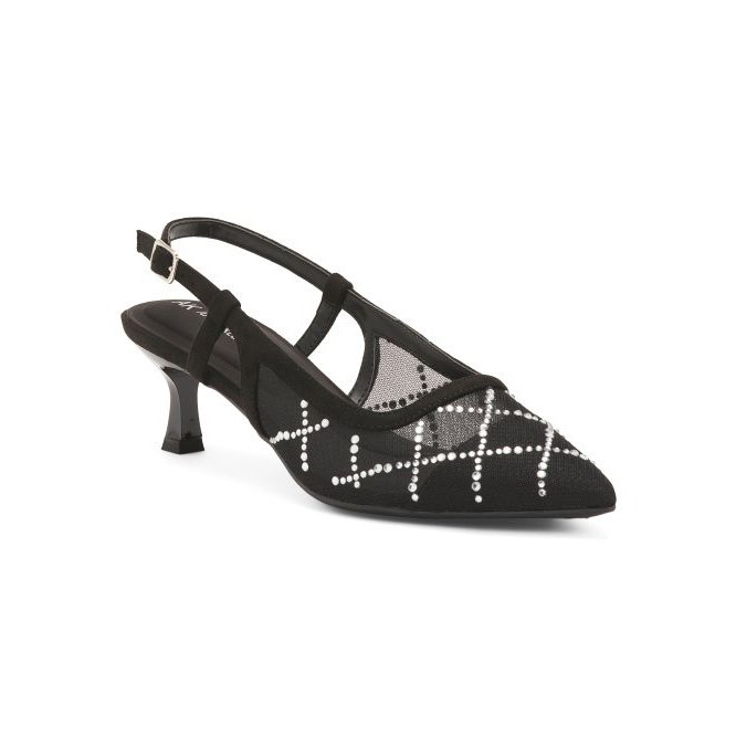 Anne Klein Womens Black Iheart Mesh Sling Back Kitten Heels Sz 7.5 NIB