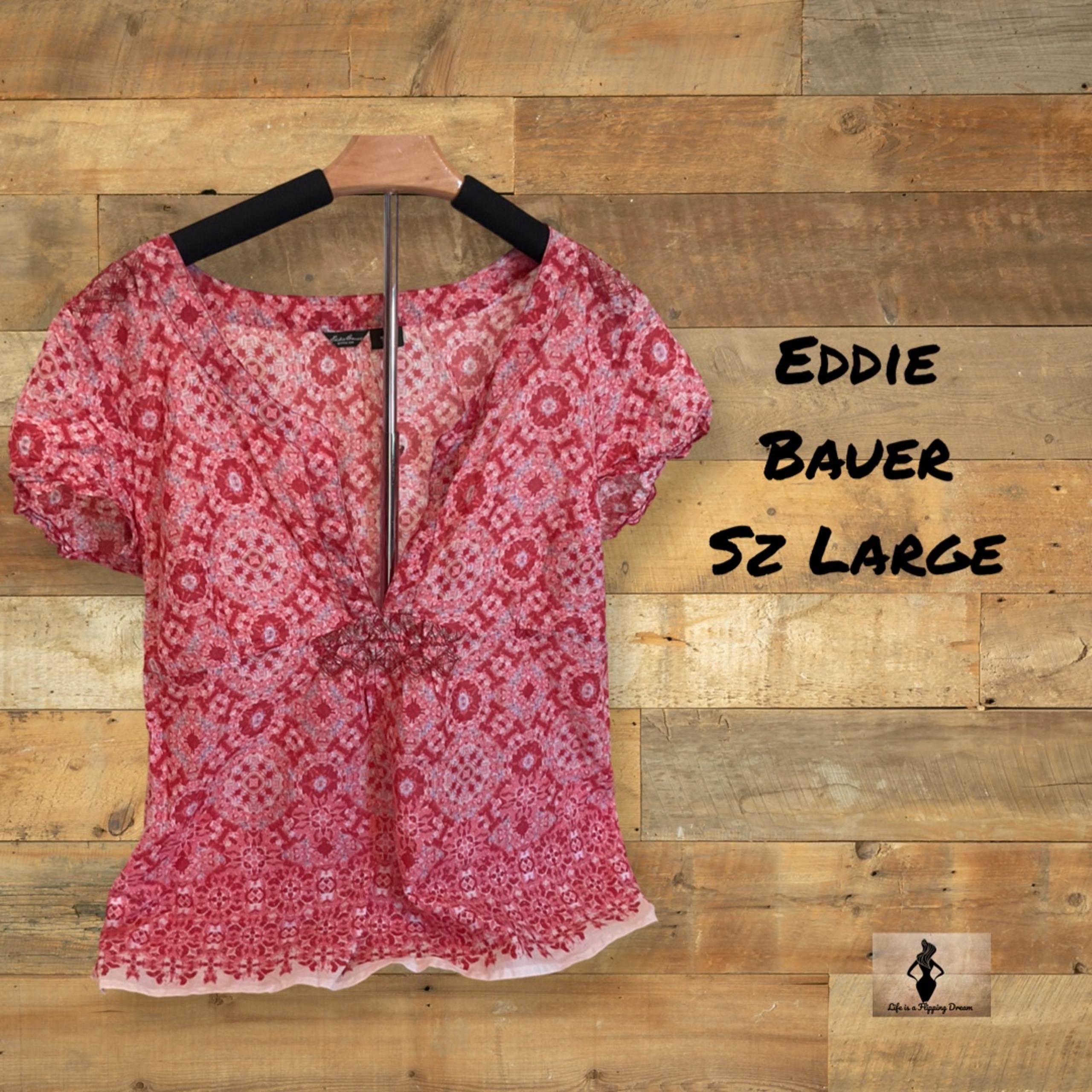Eddie Bauer Sz Large Pink Cotton Short Sleeve Blouse