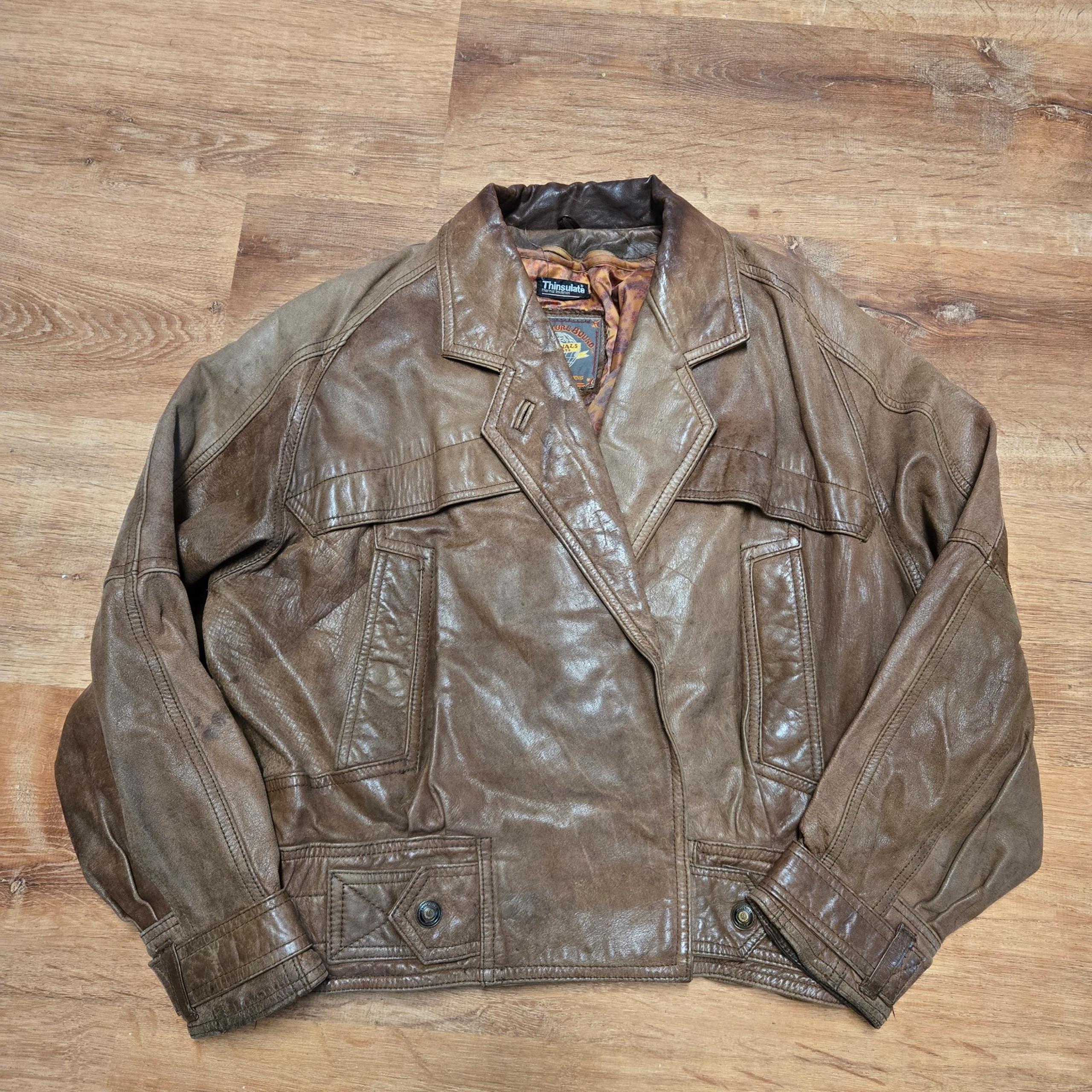 Vintage Adventure Bound Brown Leather Bomber Jacket Classic Style