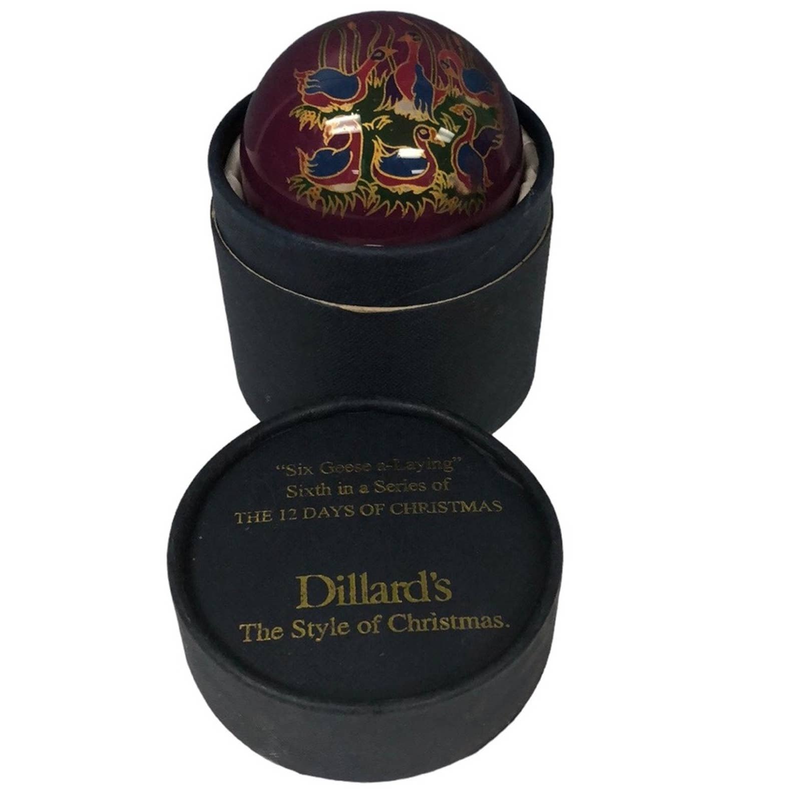 Dillard's Six Geese a-Laying 12 Days of Christmas Painted Ornament w/Box 2012