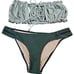 PQ PILYQ Ruched Bandeau top stitched full bottom and side tie Bottom Bikini Set