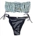 PQ PILYQ Ruched Bandeau top stitched full bottom and side tie Bottom Bikini Set