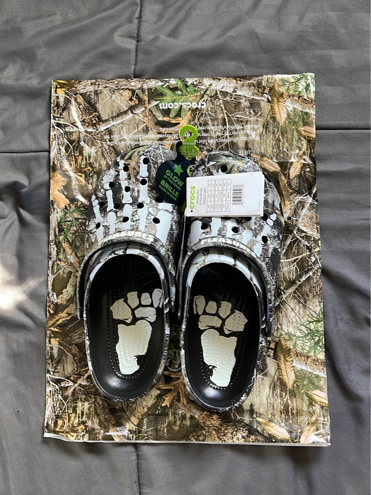 Crocs x Pleasures Camo Skeleton Clog Size 12 Glow in the Dark
