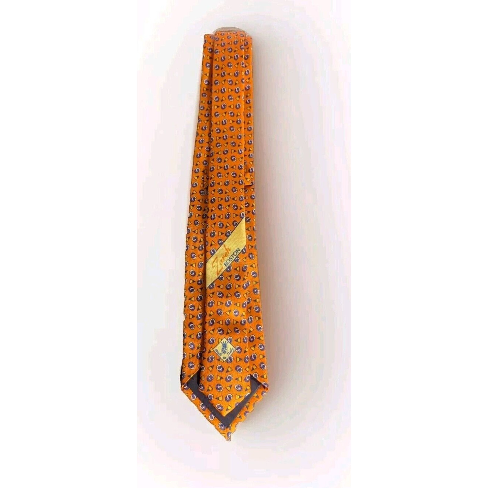 Zareh Boston Mens Silk Tie, Orange with Geometrical Patterns Zareh Logo Giblees