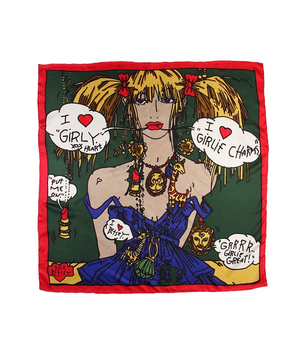 NWT RARE Betsey Johnson Vintage I Love Girly Wink 100% Silk Scarf Pop Art Put On