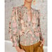 Ulla Johnson Lara Silk Metallic Printed Paisley Floral Blouse Top Ivory/Pink