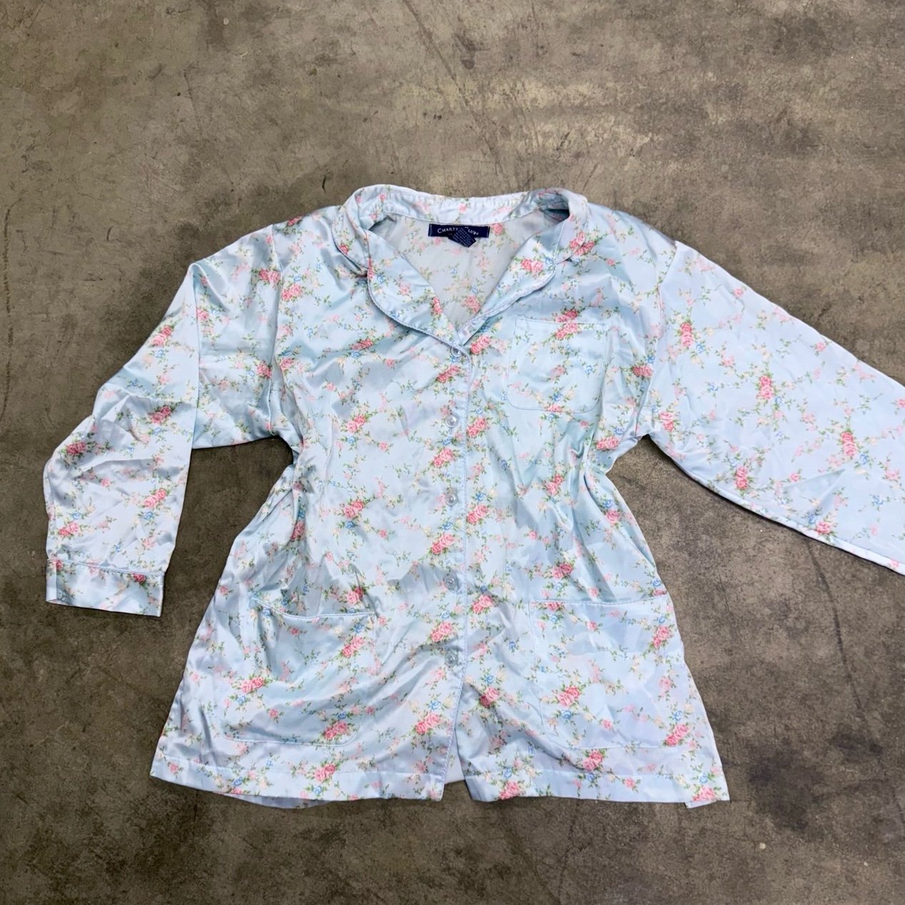Vintage coquette cottagecore satin floral pajama top