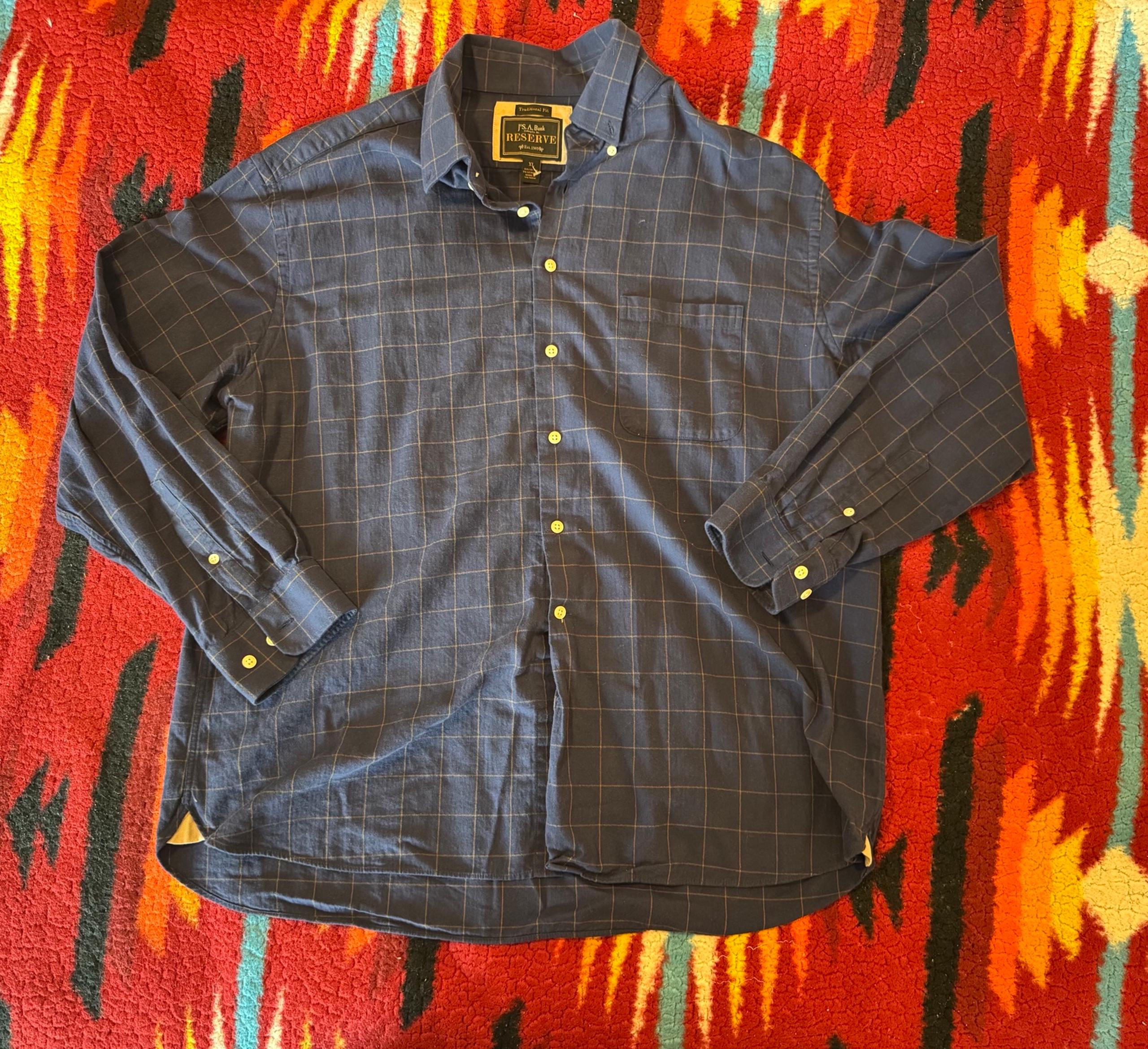Jos A Bank MNS Button Up Reserve Traditional Fit Check XL Cashmere Blend LS