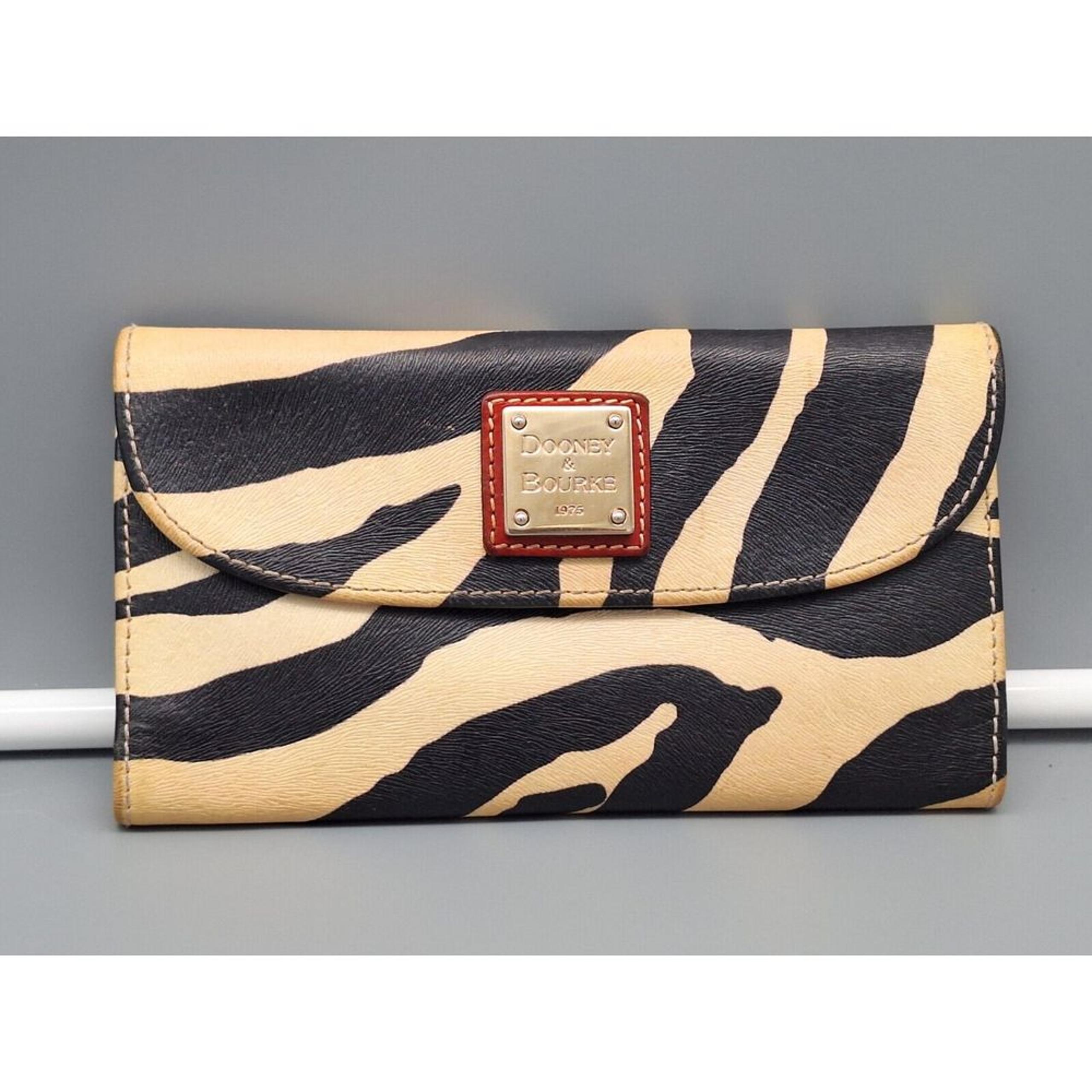 Vintage Dooney & Bourke Wa1let 1975, Leather Snap, Zebra Print Cream/White/Red