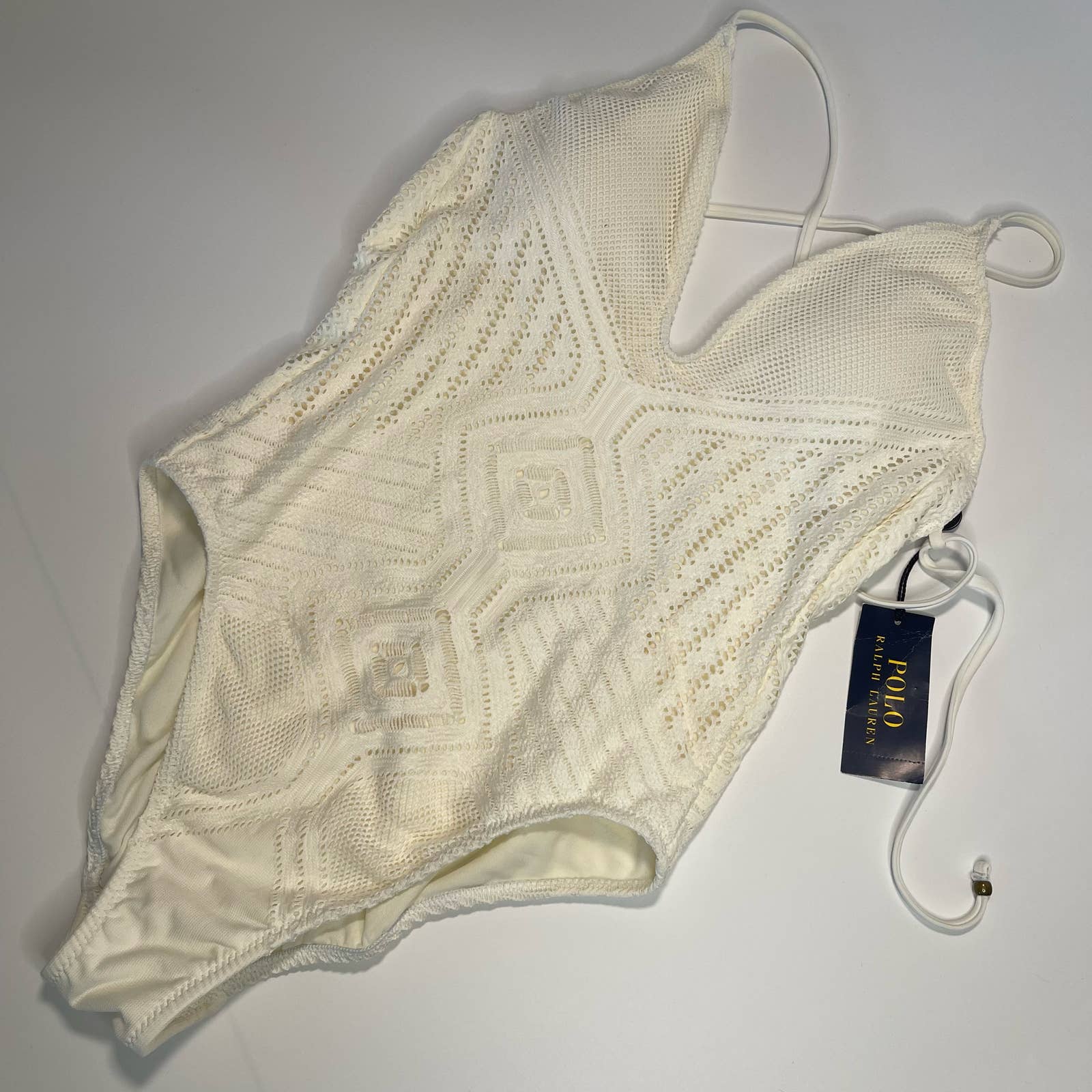 Polo Ralph Lauren Sahara Crochet Plunge X-Back Swim One-Piece Size S NWT