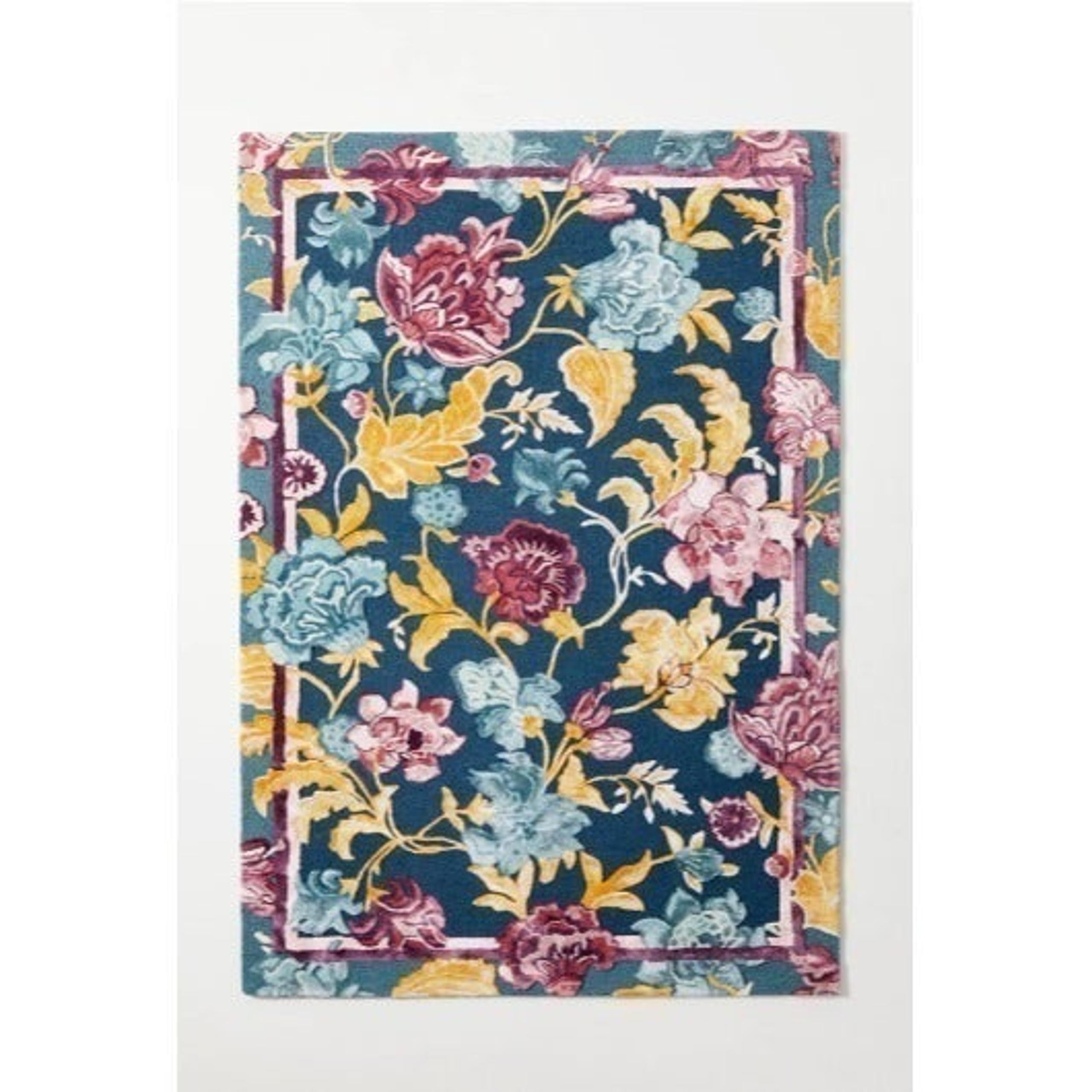 NWT ANTHROPOLOGIE 5x8 Blue FLoral Handwoven Rug