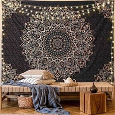 New Black Mandala Tapestry, Psychedelic Boho Wall Hanging for Home Decoration