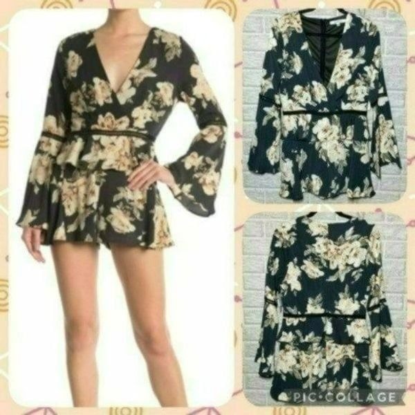 NWT MSRP 140 ONE ONE SIX Bell Sleeve Floral Romper Women's Size Medium