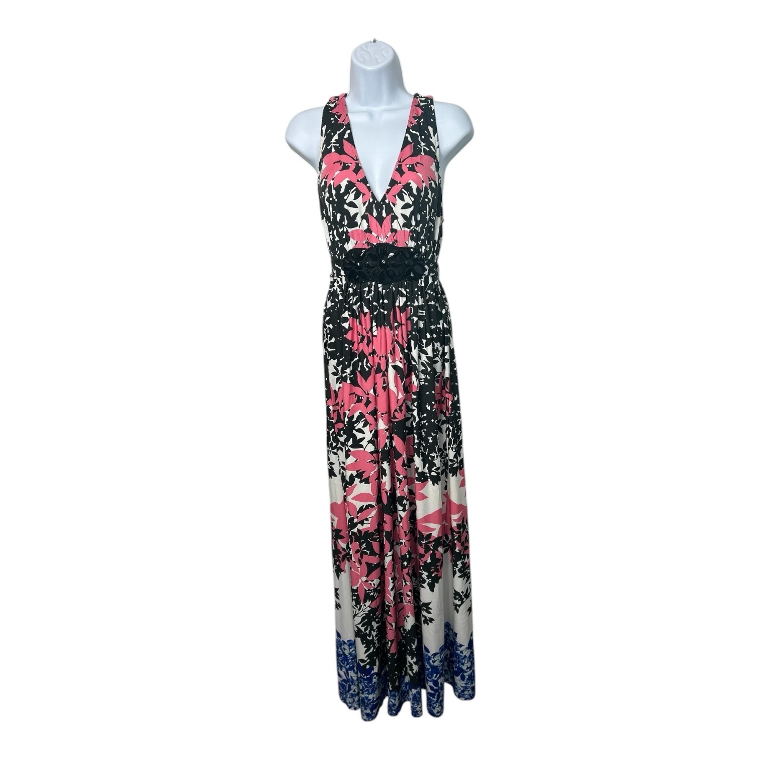 Vtg ECI New York Maxi Dress Sz 14 Bold Colorful Floral Babydoll Belt Resortwear