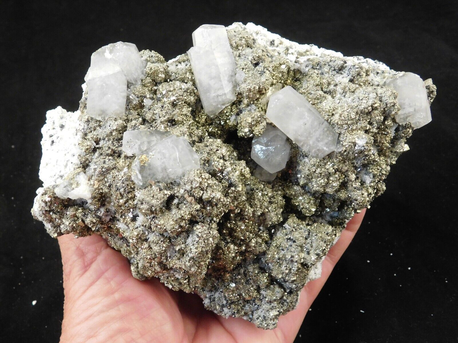HUGE! Fluorescent Calcite Crystal Cluster on Druzy PYRITE Crystals! 1481gr