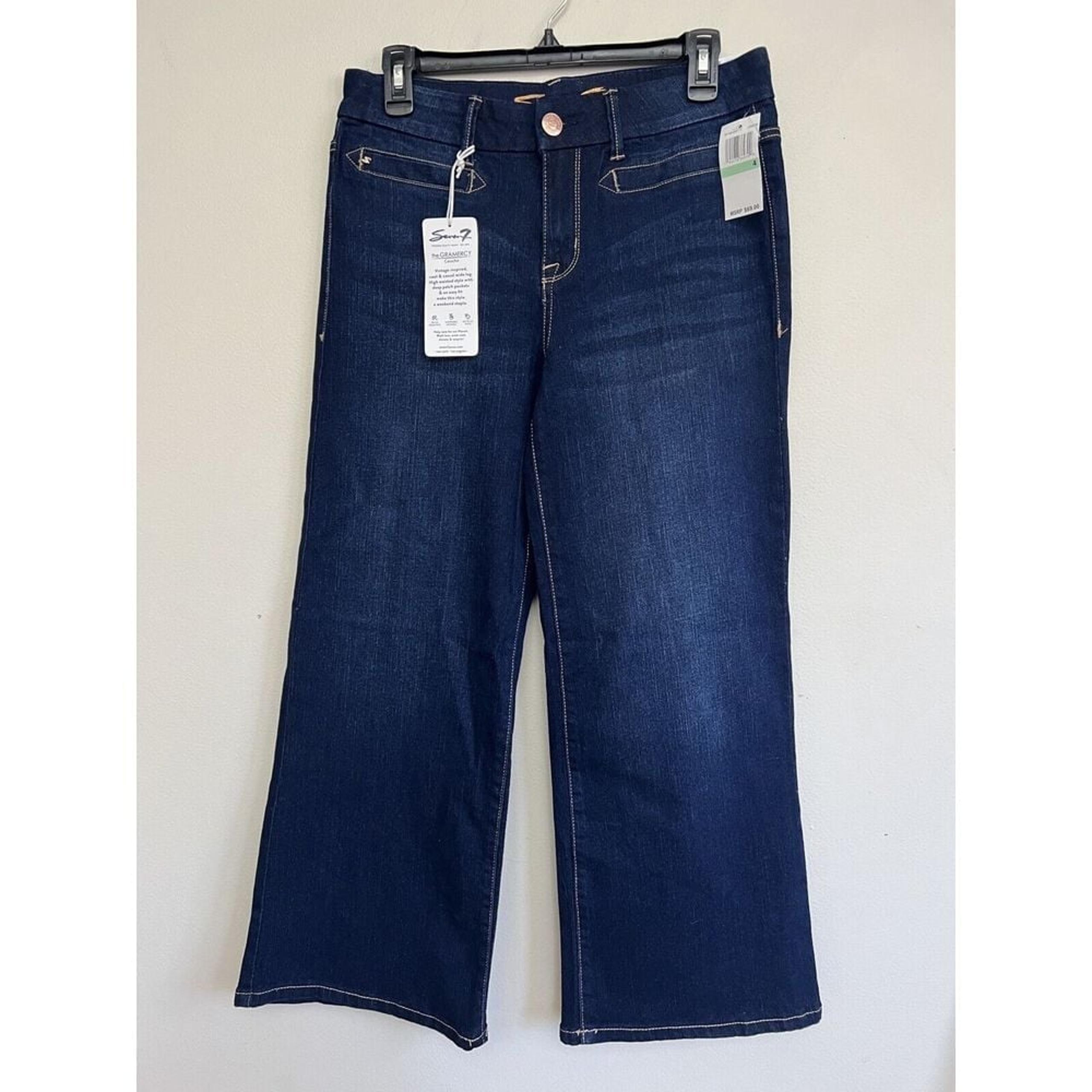 Gramercy Wide Leg Gaucho Jeans Womens Size 4 Stretch Patch Pockets NWT - Seven7
