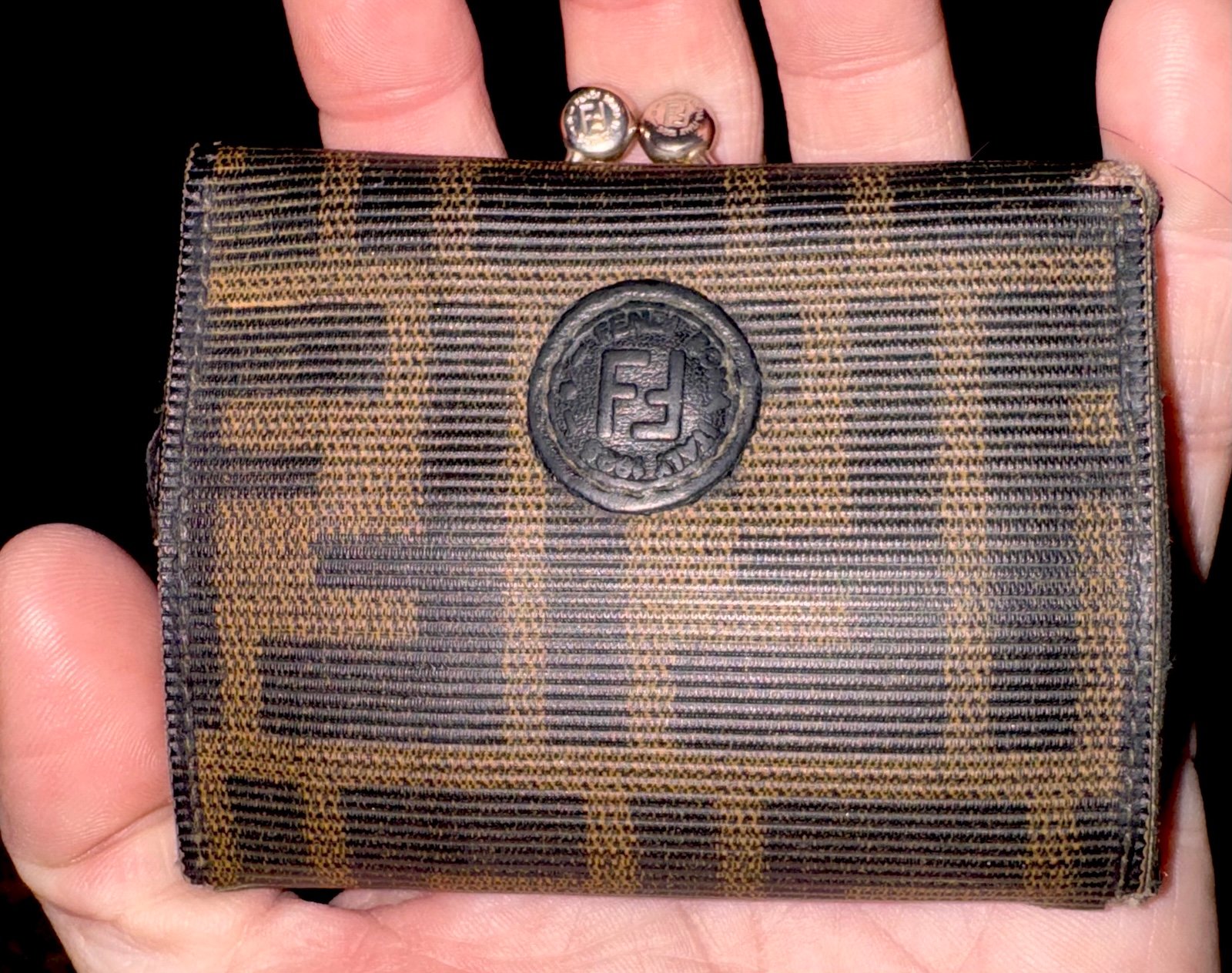 FENDI Zucca Pattern Coin Case Brown Scratches Present Wallet