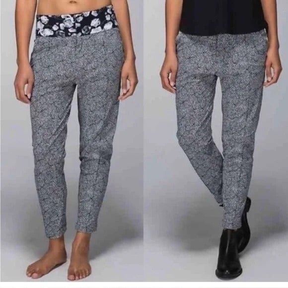 Lululemon Athletica Departure Pants Womens 8 Plush Petal Floral Black White