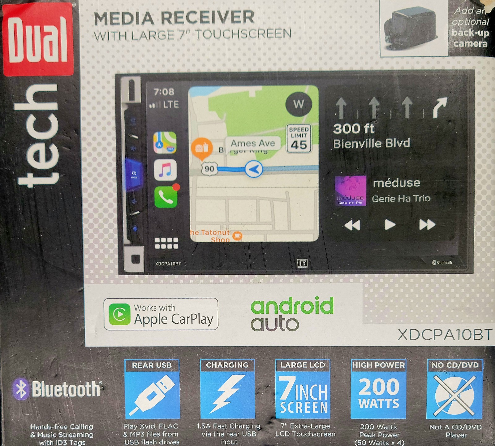 Tech Dual Media Receiver With Large 7 Touchscreen Bluetooth New In Box