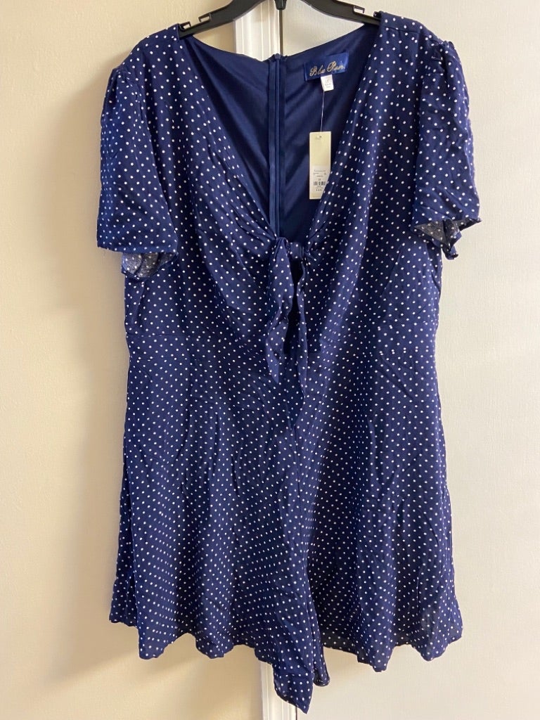Francesca’s Blue rain navy blue polka dotted romper, 2X. NWT