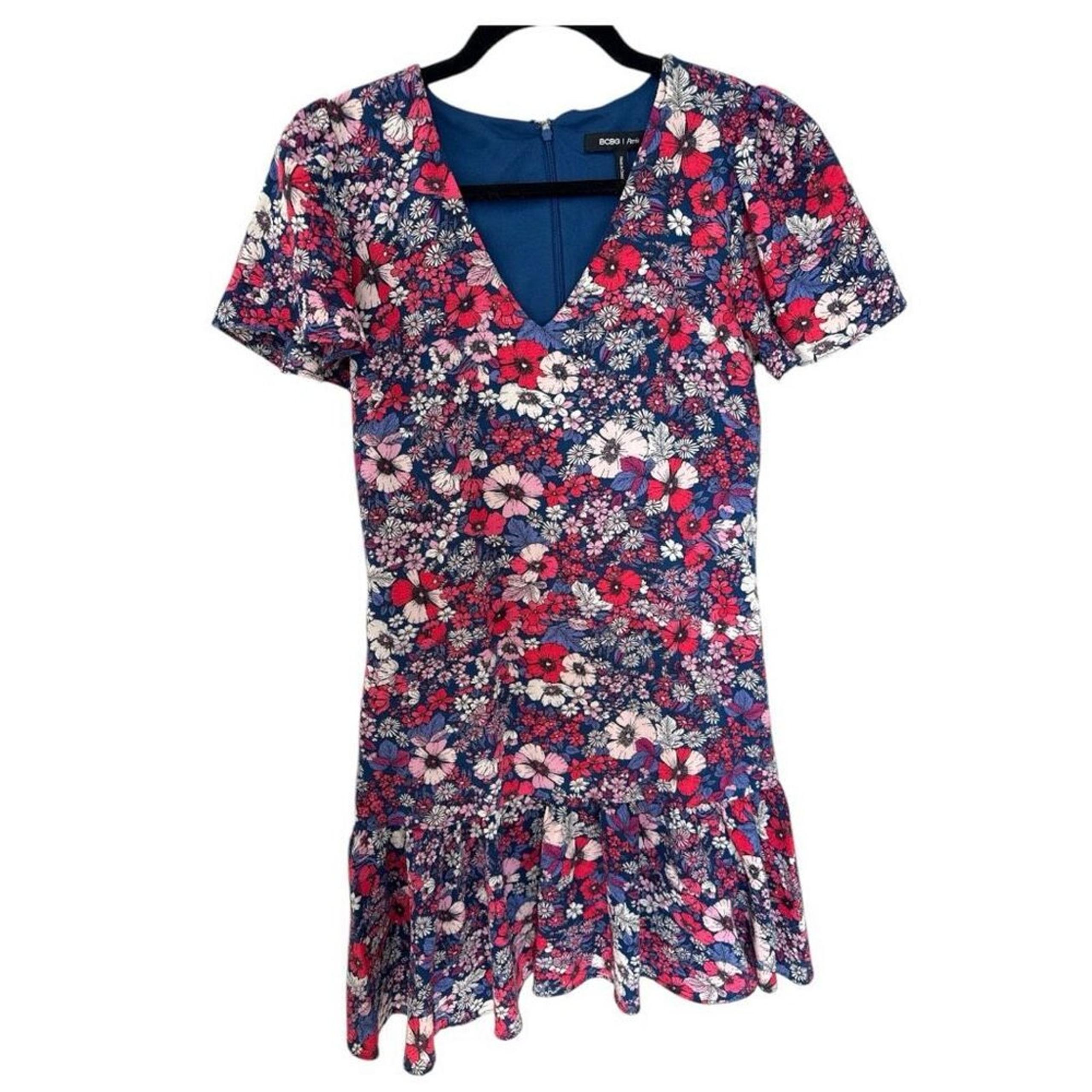 BCBG Paris Floral Tiered V-Neck Spring Dress size XS