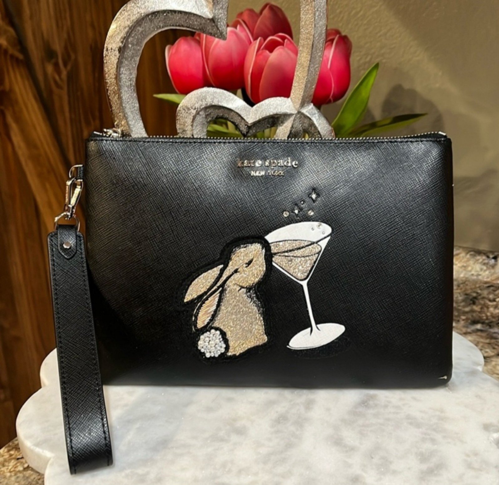 Kate Spade BunBun Bunny Saffiano Leather wristlet