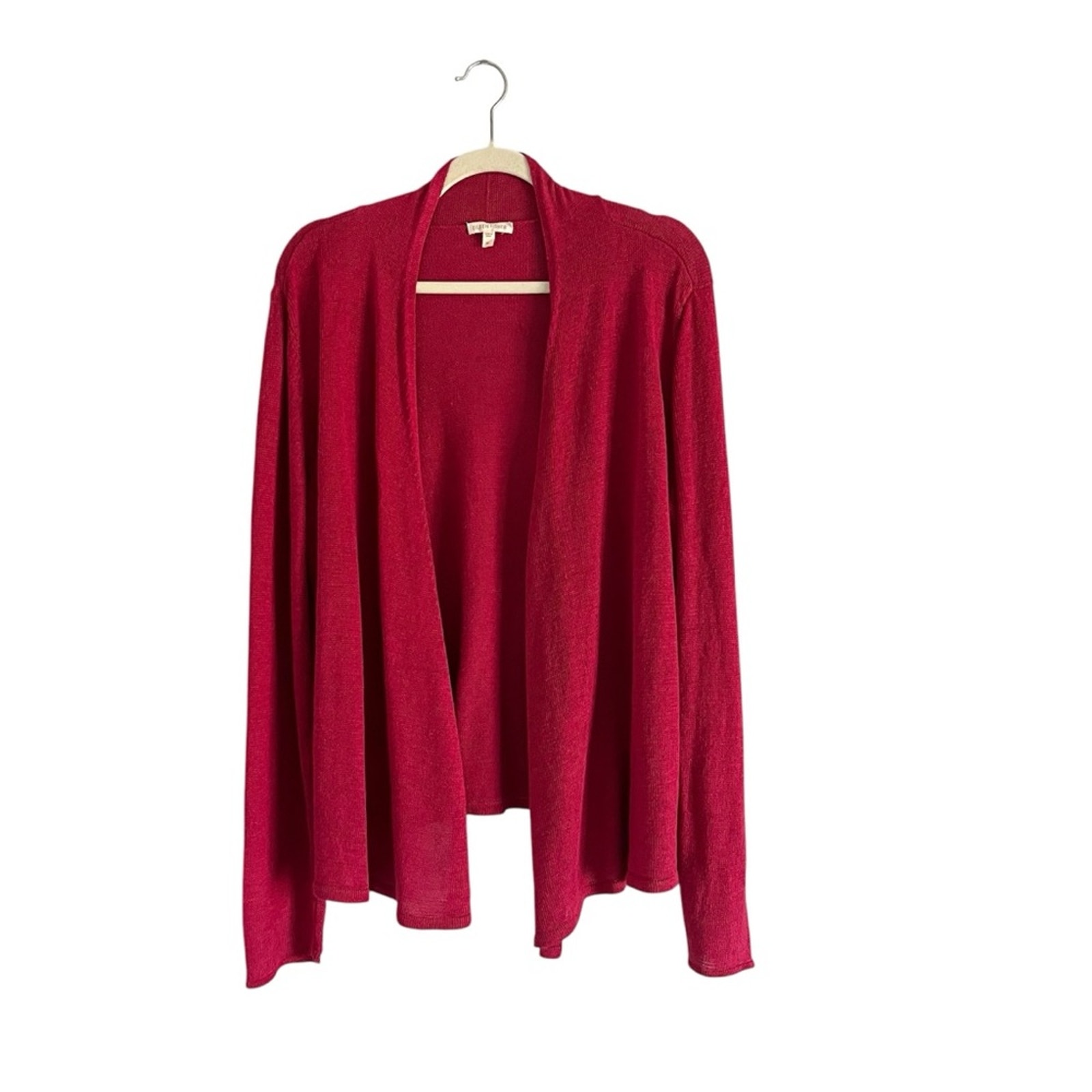 Eileen Fisher Open Front linen cardigan pink berry Sweater coastal Lagenlook XL