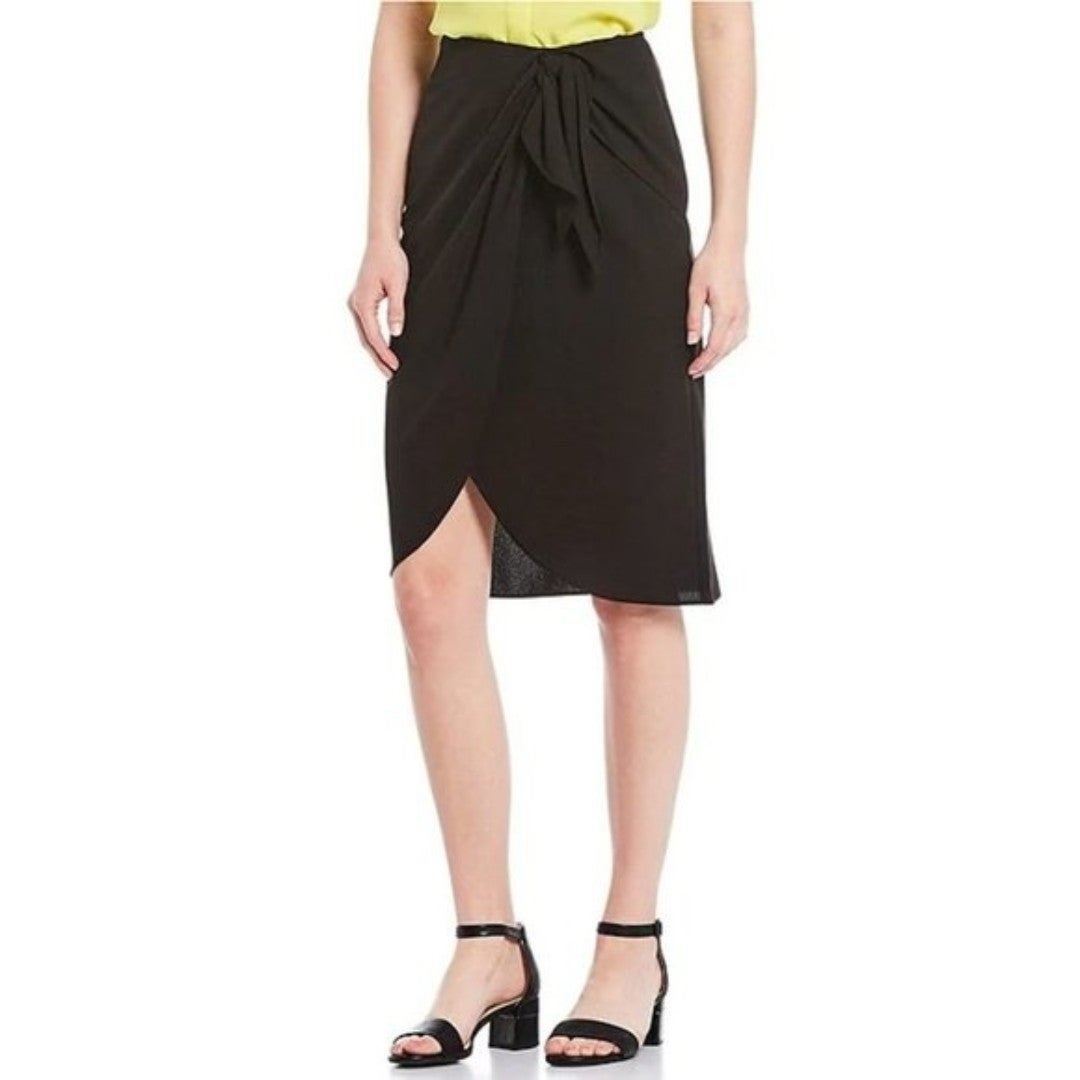 NWT Womens Size 4 Alex Marie Black Shannon Tie-Front Tulip Hem Knee-Length Skirt