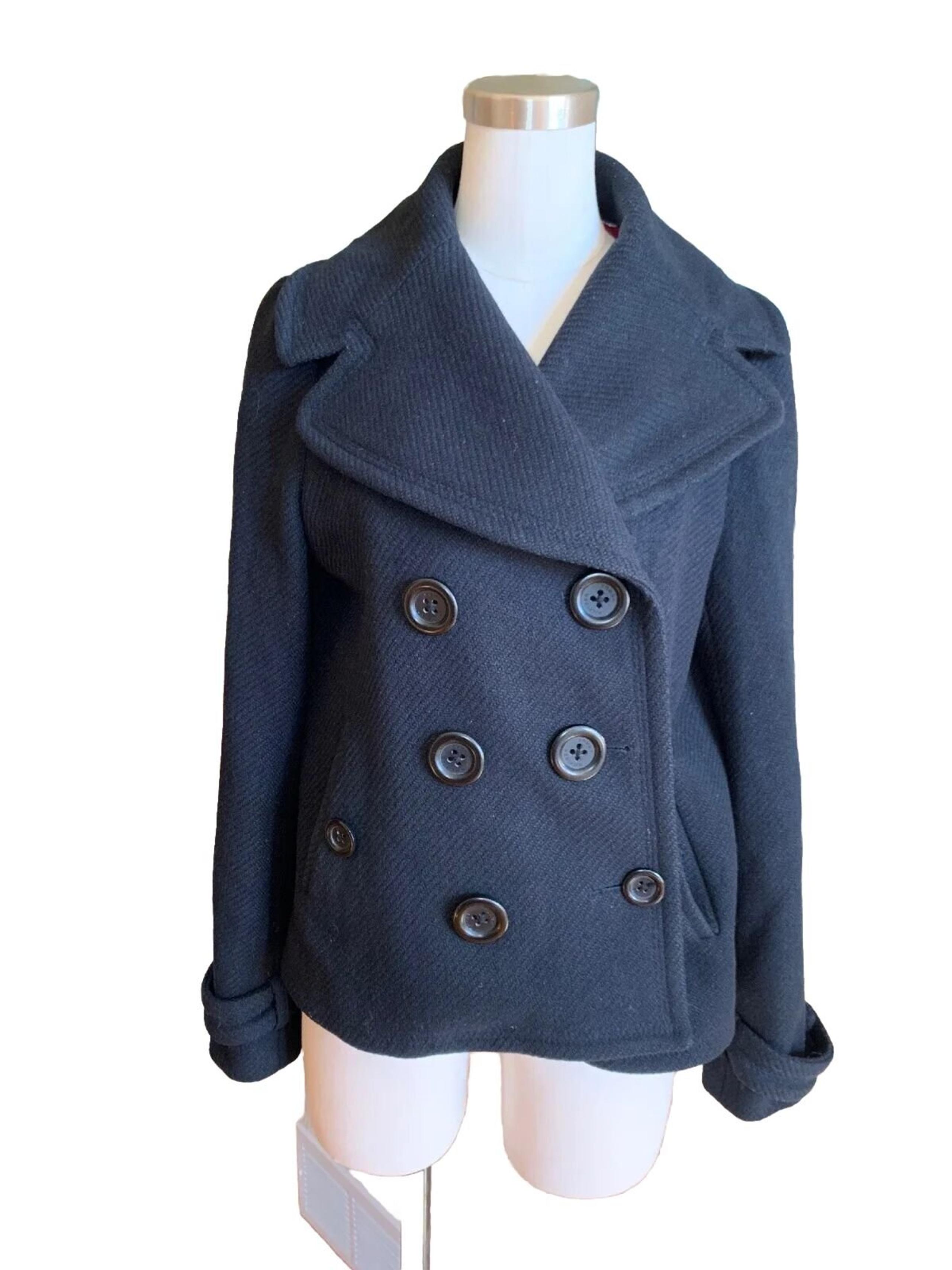 Tommy Hilfiger Women's Black Double Breasted Wool Peacoat Winter Coat Size M