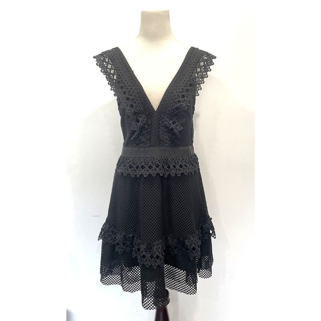 Shilla the Label The elite lace trim black mini dress Wedding Guest Deep V Small