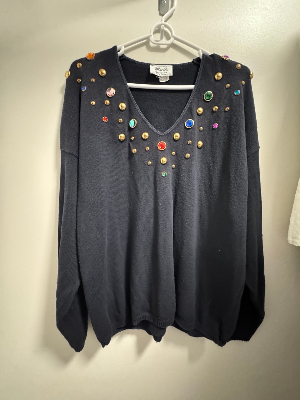 Vtg Marilu Embellished Studded Sweater L