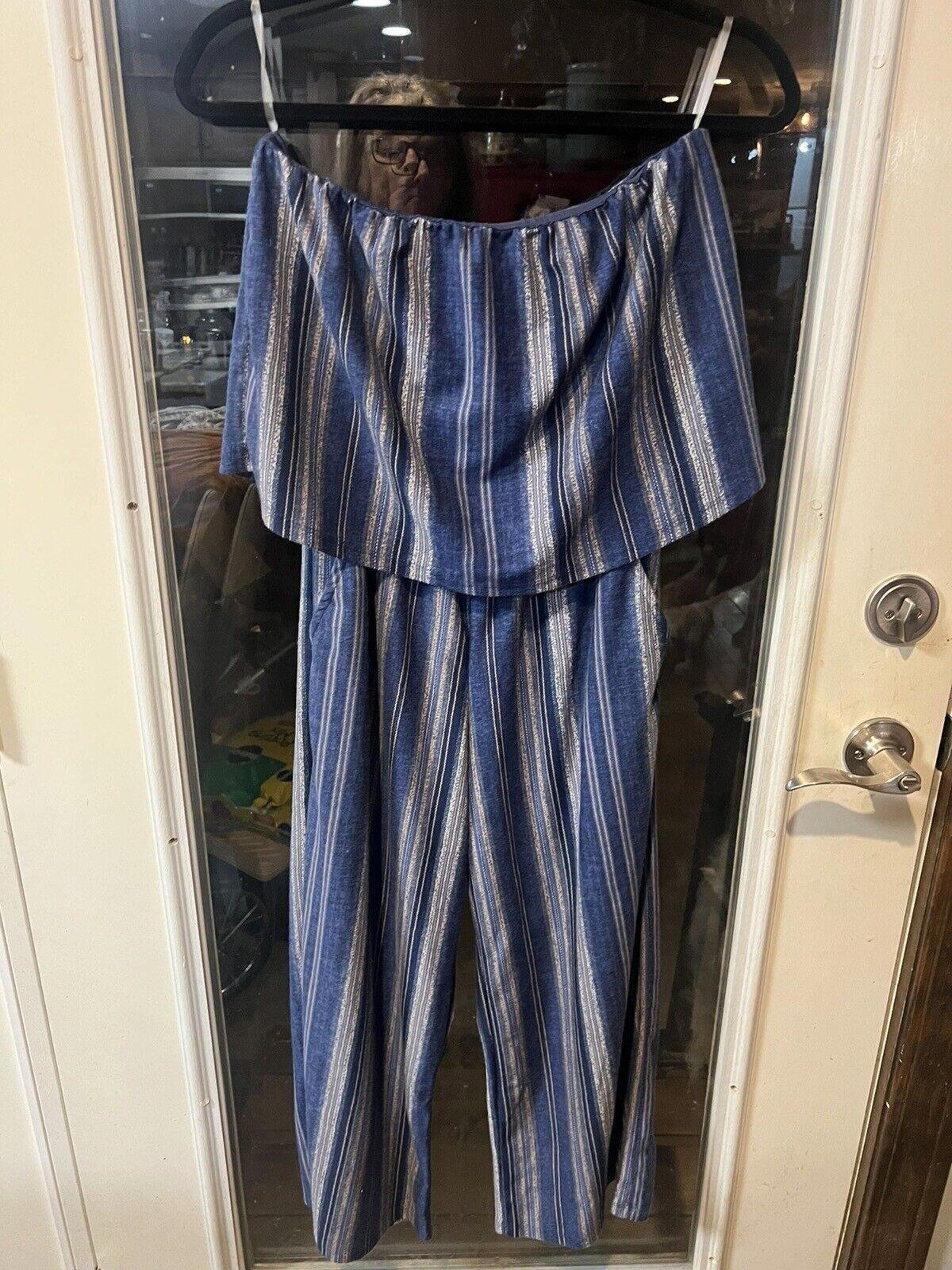 Blue Striped Sleeveless Jumpsuit Size Medium Bebop